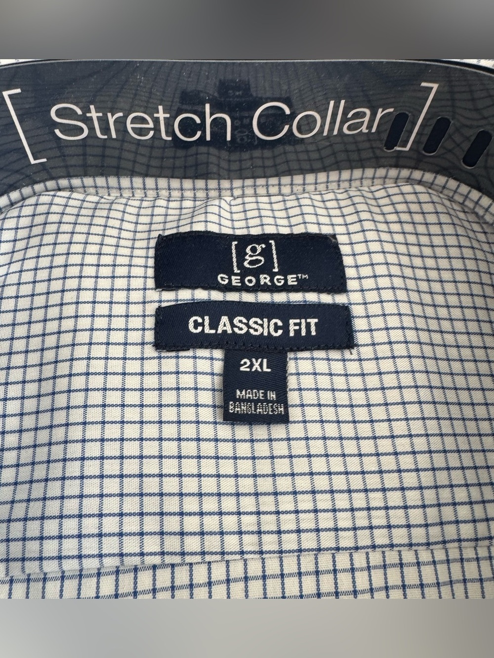 George Mens 2XL 50-52 Blue White Check Long Sleeve Dress Shirt Wrinkle Resistant - Picture 4 of 12
